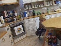 Sandra Parker fucks three dicks in a kitchen